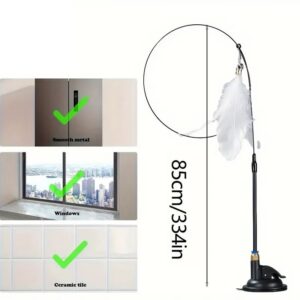 Long Suction Cup Pole Interactive Bell and Feather Wand Cat Teaser Toy_1