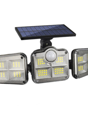 Solar Powered Three Head Motion Sensor Outdoor Solar Light 270 ° Wide Angle Wall Remote Lamp_0