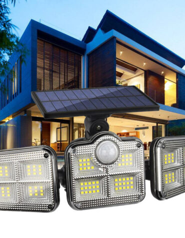 Solar Powered Three Head Motion Sensor Outdoor Solar Light 270 ° Wide Angle Wall Remote Lamp_1