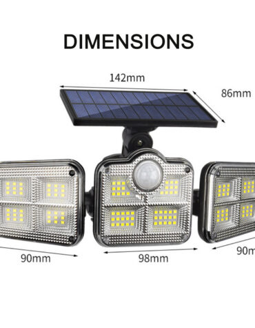 Solar Powered Three Head Motion Sensor Outdoor Solar Light 270 ° Wide Angle Wall Remote Lamp_3
