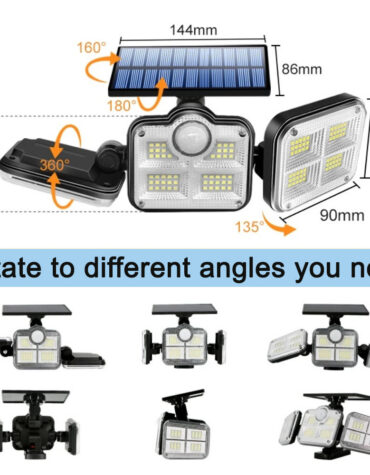 Solar Powered Three Head Motion Sensor Outdoor Solar Light 270 ° Wide Angle Wall Remote Lamp_4