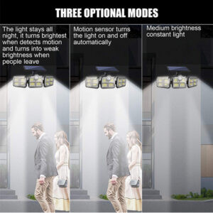 Solar Powered Three Head Motion Sensor Outdoor Solar Light 270 ° Wide Angle Wall Remote Lamp_5