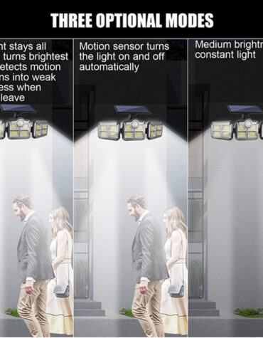 Solar Powered Three Head Motion Sensor Outdoor Solar Light 270 ° Wide Angle Wall Remote Lamp_5