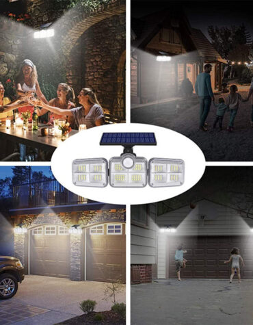 Solar Powered Three Head Motion Sensor Outdoor Solar Light 270 ° Wide Angle Wall Remote Lamp_6