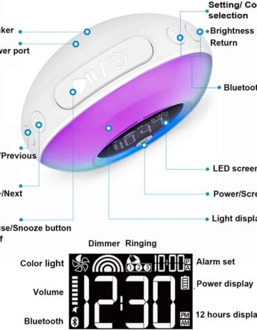 Wireless LED Night Lamp Alarm Clock and Bluetooth Speaker- USB Charging_7