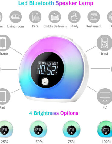 Wireless LED Night Lamp Alarm Clock and Bluetooth Speaker- USB Charging_9