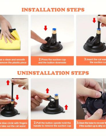 Long Suction Cup Pole Interactive Bell and Feather Wand Cat Teaser Toy_4