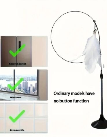 Long Suction Cup Pole Interactive Bell and Feather Wand Cat Teaser Toy_9