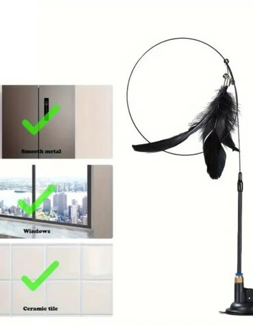 Long Suction Cup Pole Interactive Bell and Feather Wand Cat Teaser Toy_6