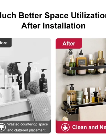 No Drill Wall Mounted Shower Corner Rack Bathroom Kitchen Accessories_3