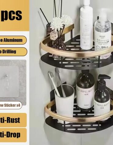 No Drill Wall Mounted Shower Corner Rack Bathroom Kitchen Accessories_7
