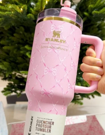 Stanley x LoveShackFancy 40oz Pink Ribbon Floral Tumbler Double Wall Vacuum Insulated Stainless Steel Cup Leakproof