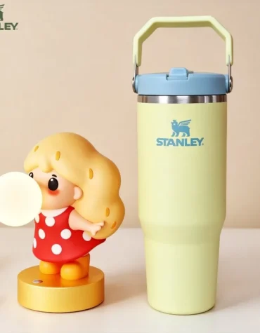 Stanley Thermal Water Bottle Pomelo Yellow IceFlow Flip Straw holds 30oz Liquid Leakproof cup With Foldable Portable Handle