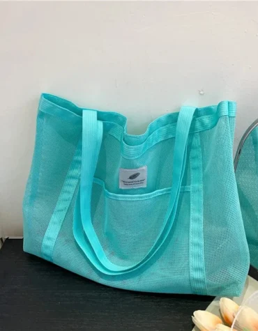 Women's Transparent Mesh Shoulder Bag, Fashionable Portable Handbag for Shopping, Travel, Beach, Mesh Net Bag