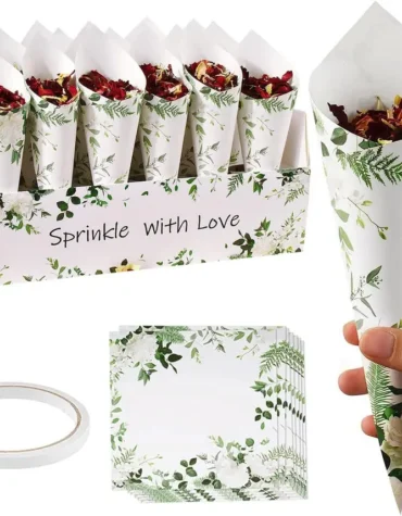 SET 30 Sheets Wedding Paper Cones 1 Pack 30 Holes Flower Confetti 1 Double Sided Tape for Confetti Candy Petals