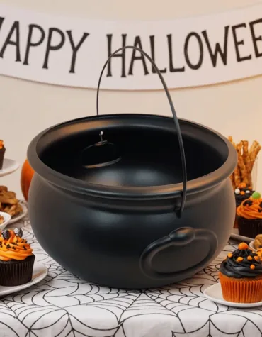 Party Supplies 32cm Halloween Cauldron Plastic Black Witch Cauldron Bucket Classical Extra-large Halloween Jar Halloween Party