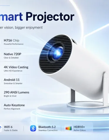 2026 New HY300 Portable Projector 290ANSI Android 11 WiFi6 Native 720P Support 4K HD Video For Bed Room Outdoor Camp Movies Game