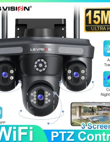 LS VISION 8K 15MP IP Camera Three Lens PTZ WiFi Outdoor Waterproof Auto Tracking PTZ Security CCTV Video Surveillance Cam IP66