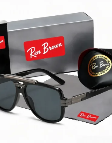 Ren Brown Retro Double Bridge Aviator Polarized Sunglasses For Men Women UV400 Anti-UV Metal Decor Sunglasses Full Accessories G