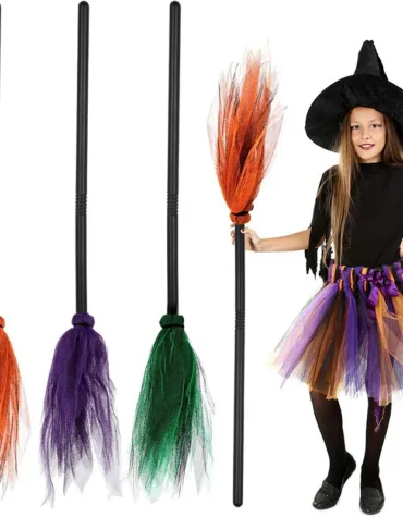 Halloween Witch Wizard Cosplay Props Black Magic Hats Flying Broomstick Decorations Halloween Party Masquerade Surprise Gift ZYF