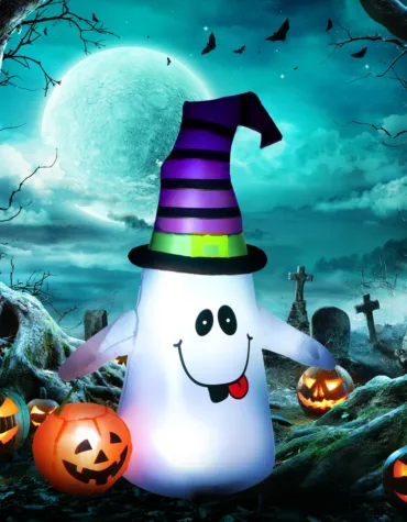 HOMCOM 1.2m Witch Ghost Halloween Inflatable Decoration Lights Fan Outdoor Fun